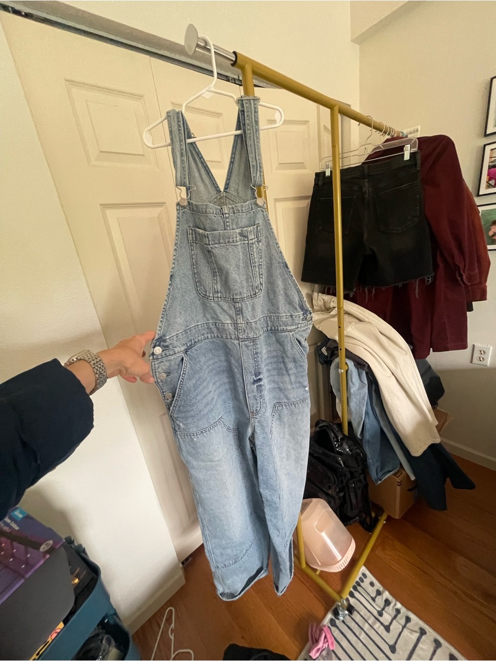 pistola Light Blue Denim Bib Overalls with Contrast Stitching - Picture 3 of 3